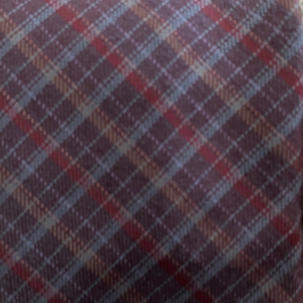 Vintage Louis Feraud Paris plaid silk blend skinny tie, purple, red, grey, gold - Picture 4 of 8